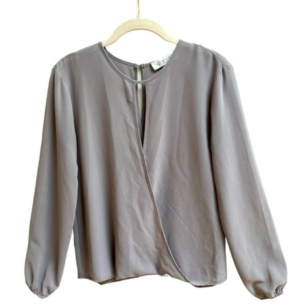WAYF Nordstrom Gray Crossover Balloon Sleeve Blouse Size Small Faux Wrap